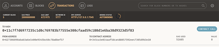 Ganache transactions