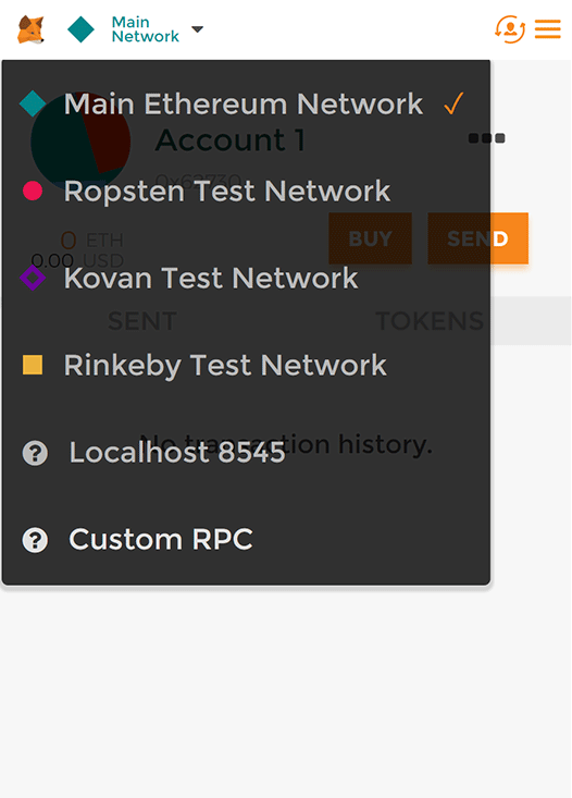 MetaMask network menu